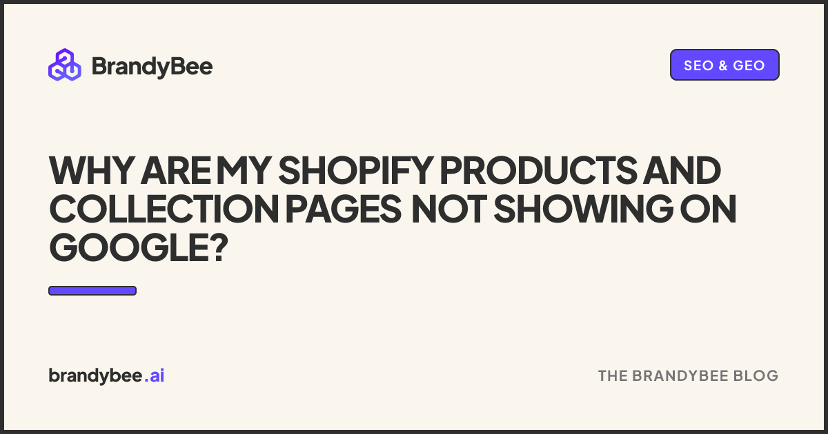 Why Are My Shopify Products and Collection Pages Not Showing on Google?. A BrandyBee card.