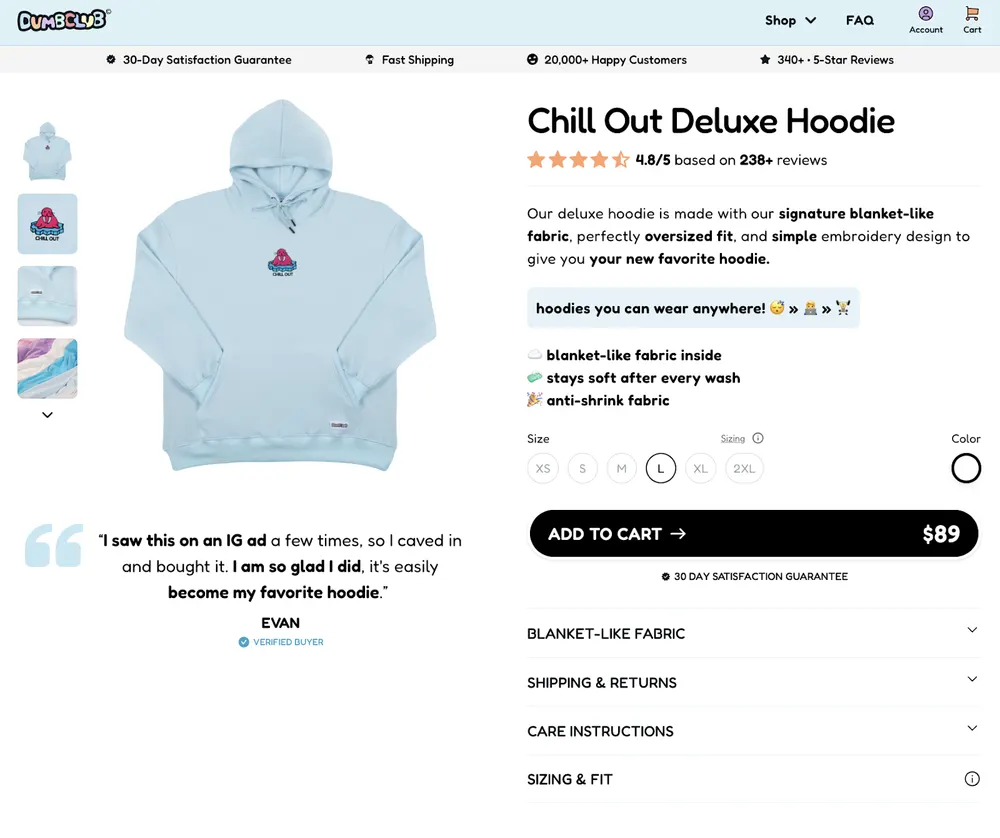 Dumbclub Product Page Analysis