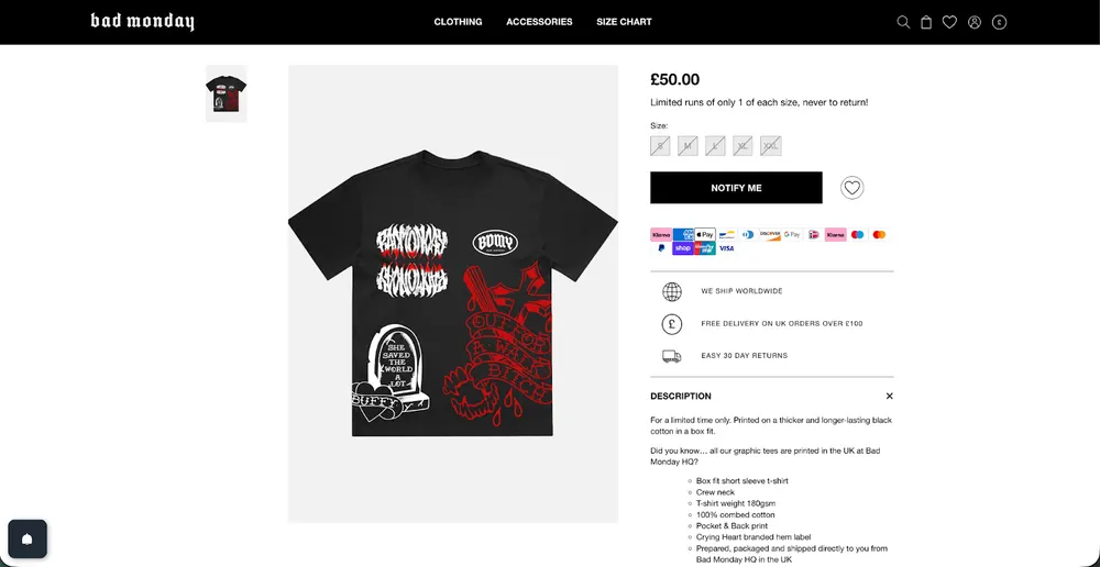 Bad Monday Product Page Analysis