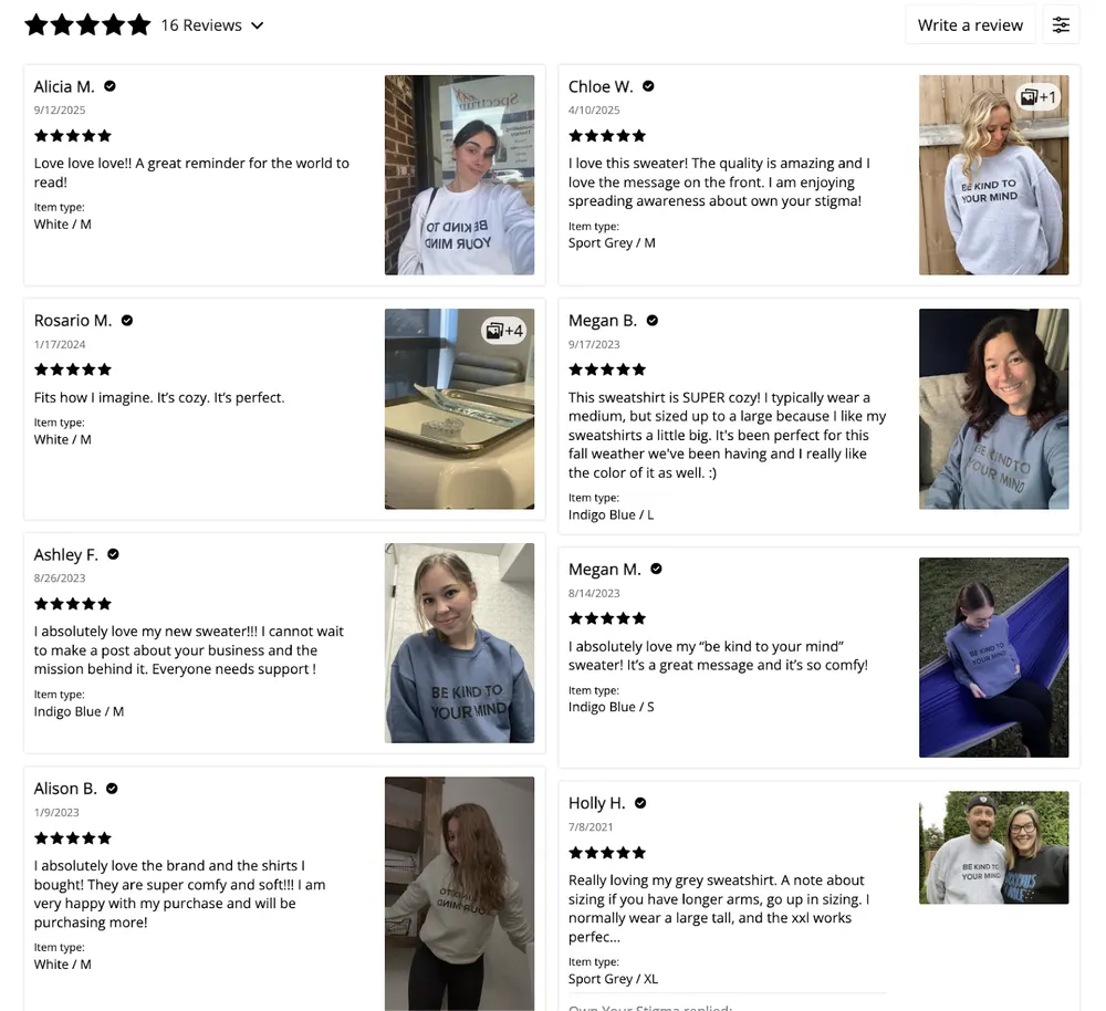 Own Your Stigma Product Page Analysis