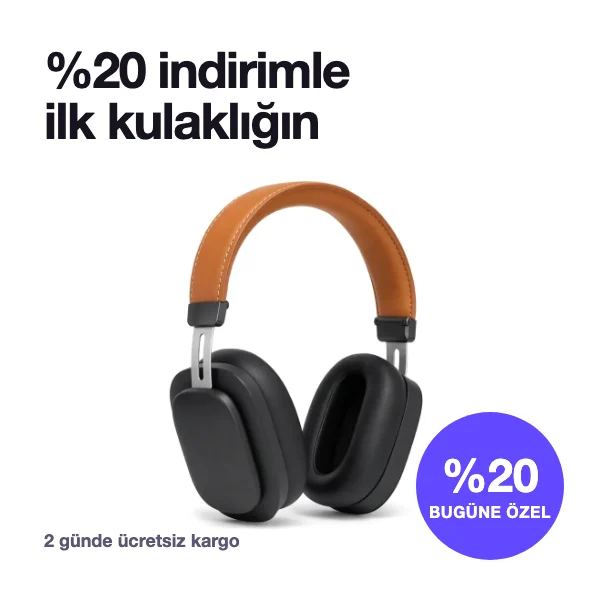 Kulaklık için %20 indirimle ilk kulaklığın başlıklı indirim banner'ı varyantı