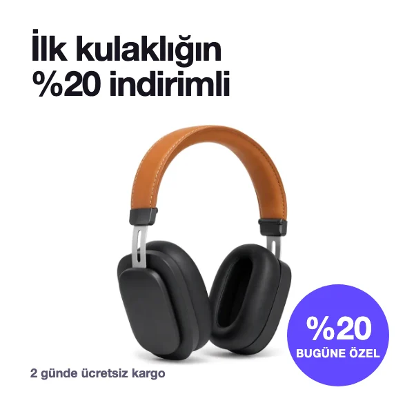 Kulaklık için İlk kulaklığın %20 indirimli başlıklı indirim banner'ı varyantı