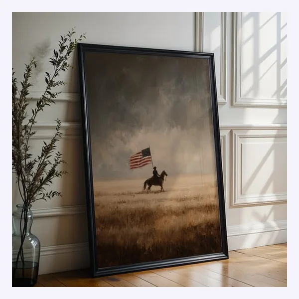 Static Meta ad: framed canvases, first card of a carousel