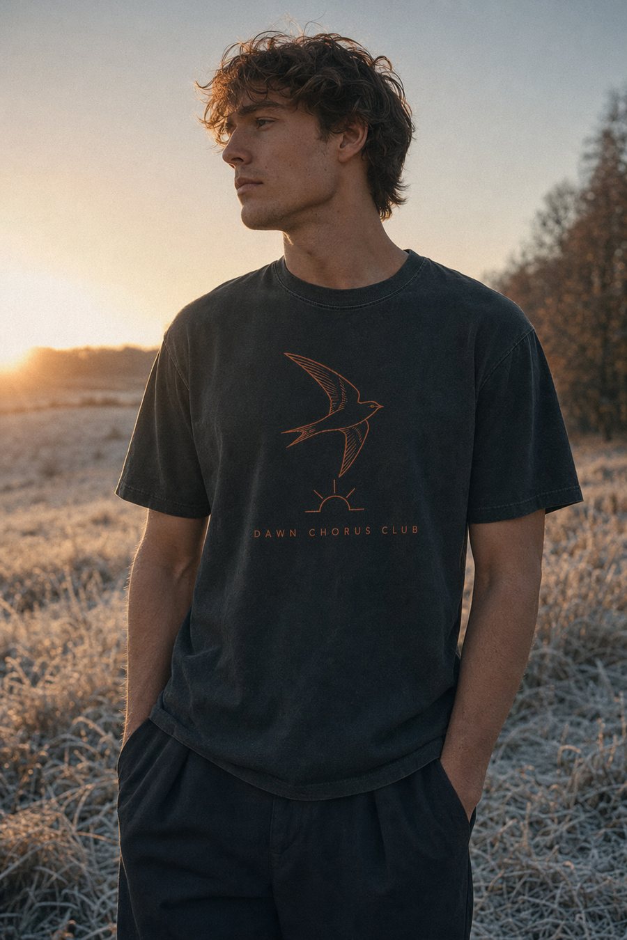 Three-quarter view of the 5AM Tee at sunrise