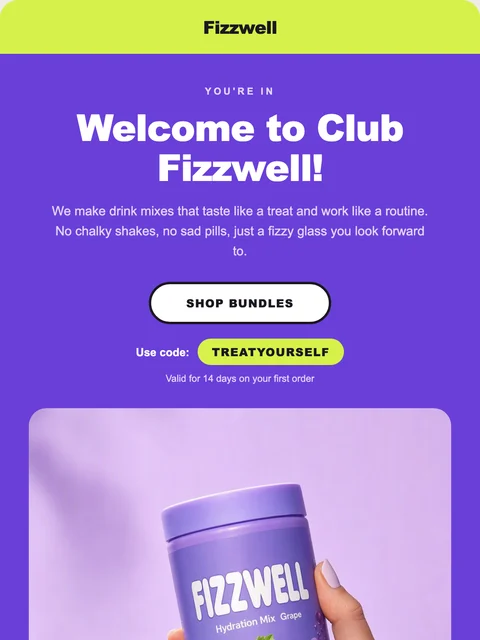 Parte superior del diseño Burst para el email de bienvenida de Fizzwell