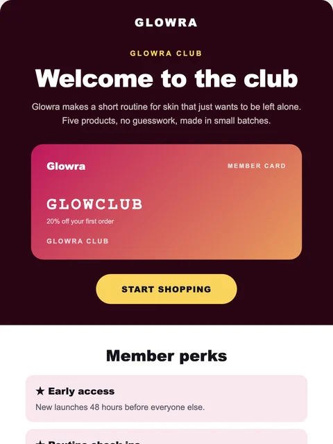 Parte superior del diseño Club para el email de Glowra