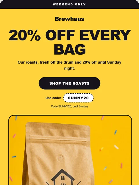 Parte superior del diseño Confetti para el email de Brewhaus