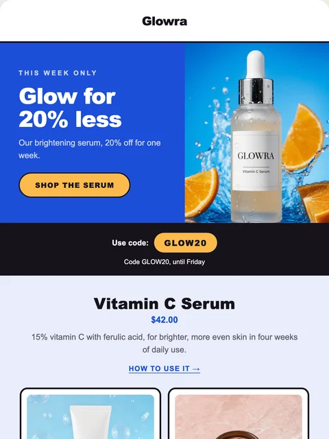 Parte superior del diseño Split para el email de Glowra