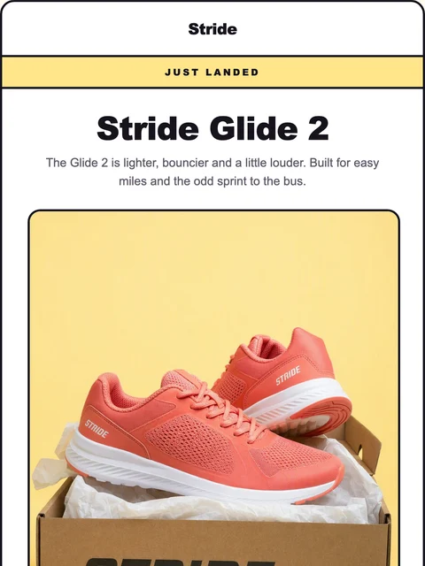 Parte superior del diseño Unbox para el email de Stride