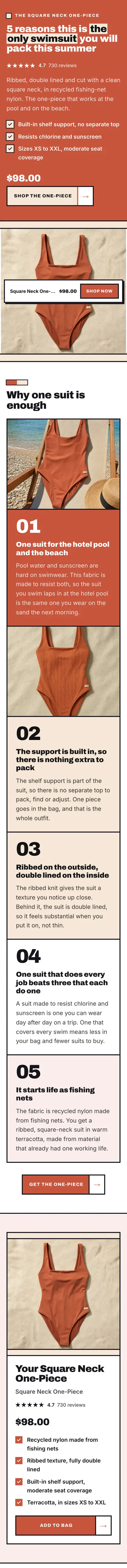 El listicle de Cove con motivos para llevar un solo bañador este verano, creado por BrandyBee, en un móvil