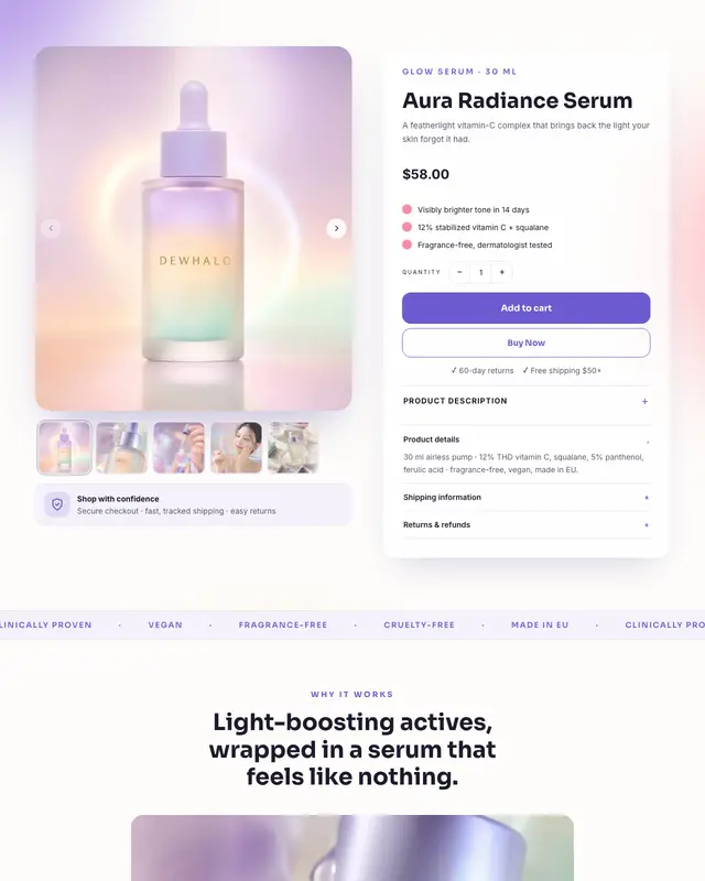 Top of the Aurora design for a radiance serum