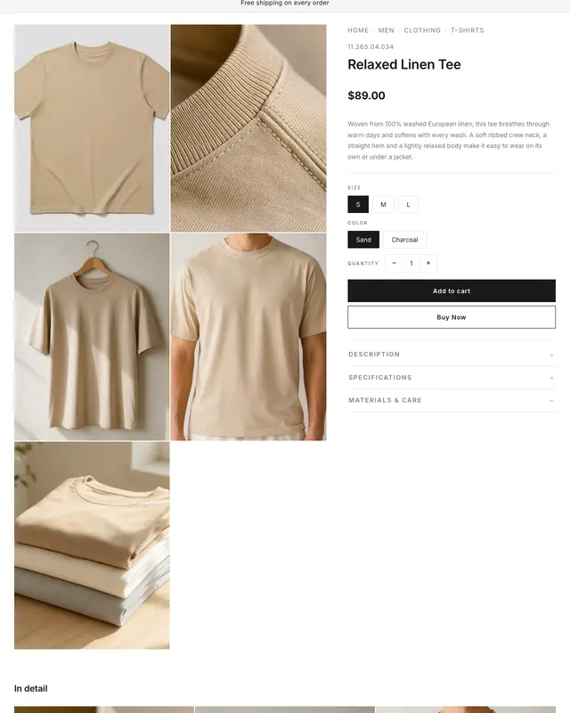 Top of the Basic design for a linen tee