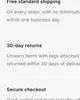 The Basic design's delivery and returns section: free shipping, 30-day returns and secure checkout