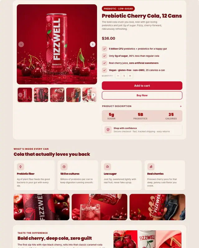 Top of the Cherry design for a prebiotic cherry cola