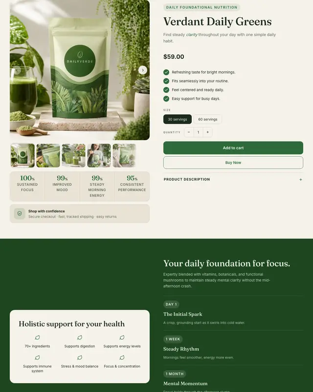 Top of the Verdant design for a daily greens powder