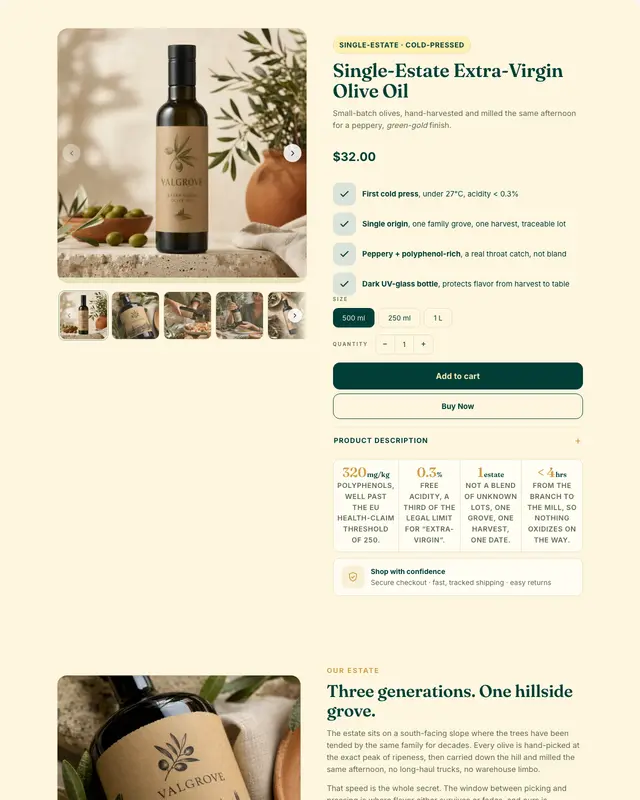Top of the Grove design for a single-estate olive oil