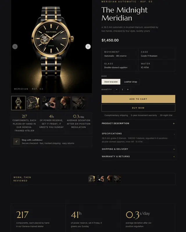 Top of the Noir design for an automatic watch