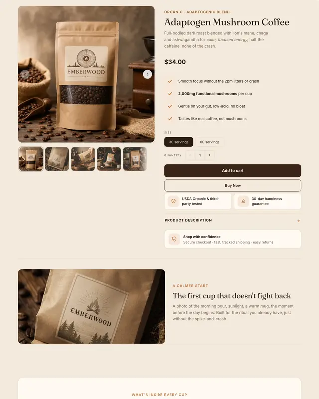 Top of the Roast design for an adaptogen mushroom coffee