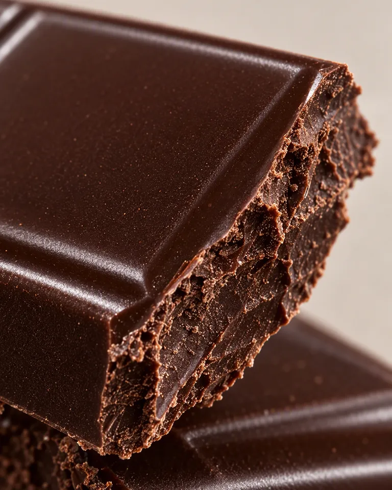 Macro de un trozo partido de chocolate negro Obsidian que muestra un corte limpio